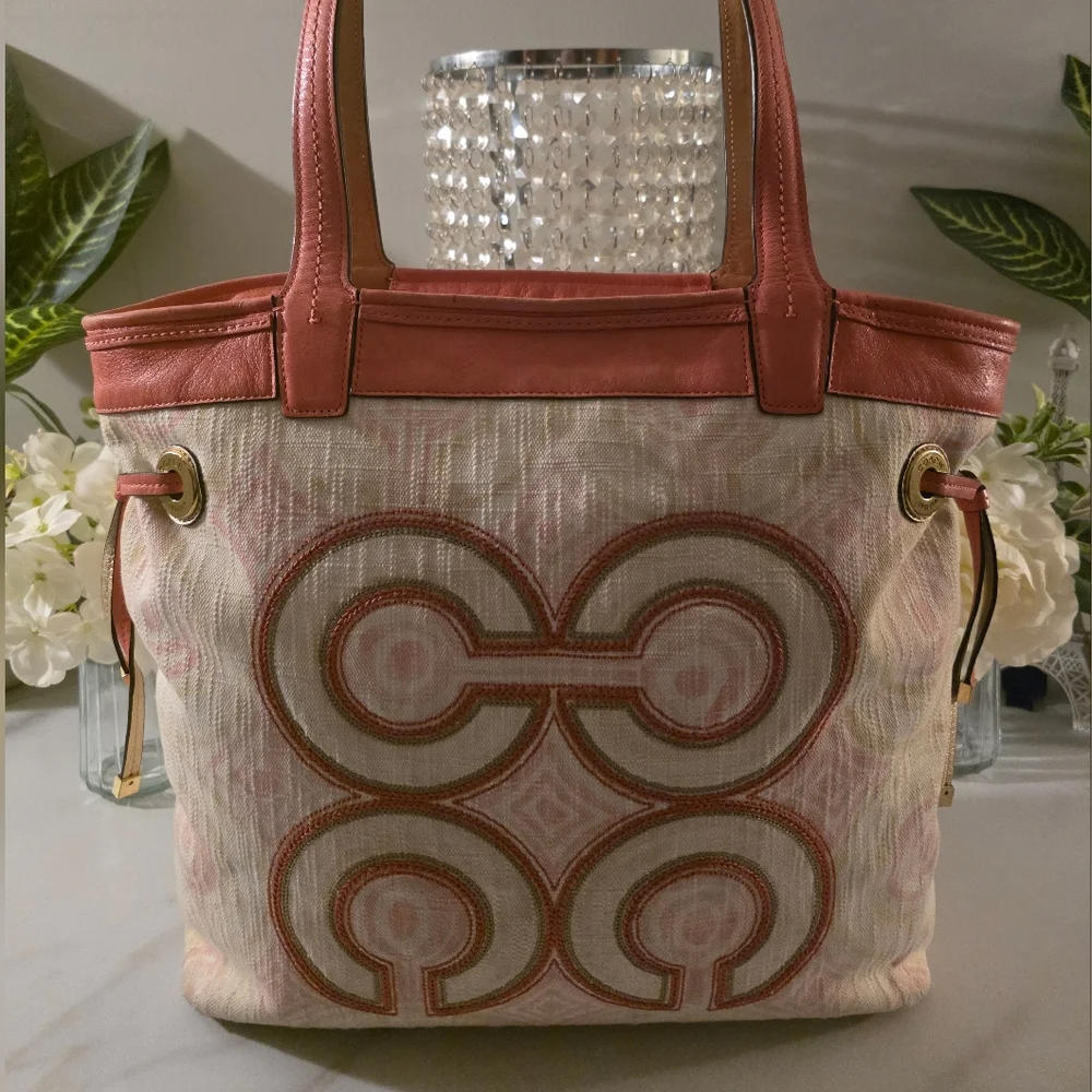 Coach Pink and Cream Signature Tote - Picture 1 of 12